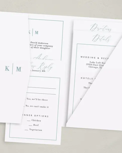 This is a 5" x 7⅞" Pocket Wedding Invitation called Eternal Love printed in full color on Premium Smooth paper