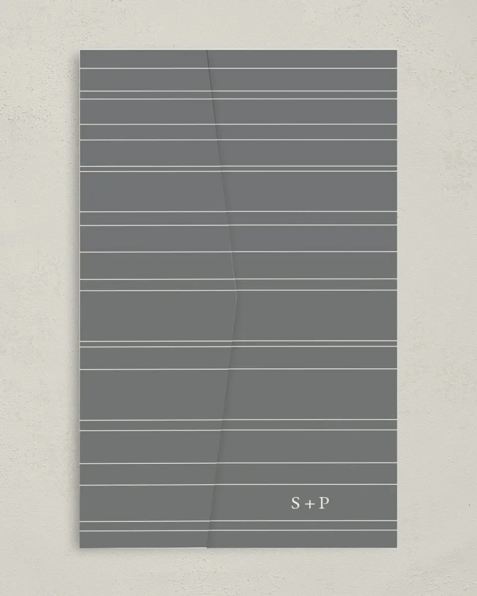 This is a 5" x 7⅞" Pocket Wedding Invitation called Harmonious Stripes printed in full color on Premium Smooth paper