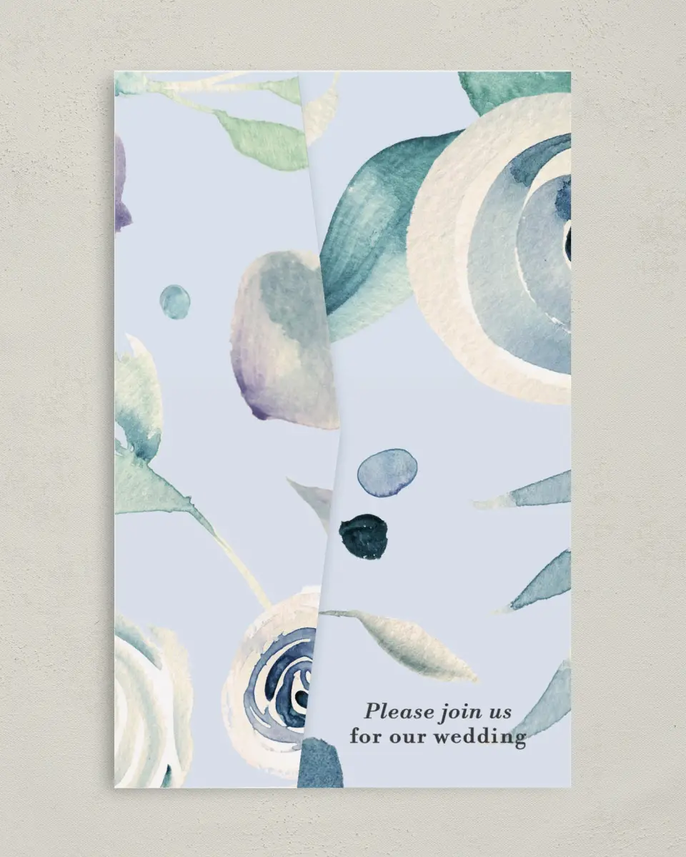 This is a 5" x 7⅞" Pocket Wedding Invitation called Glorious Crown printed in full color on Premium Smooth paper
