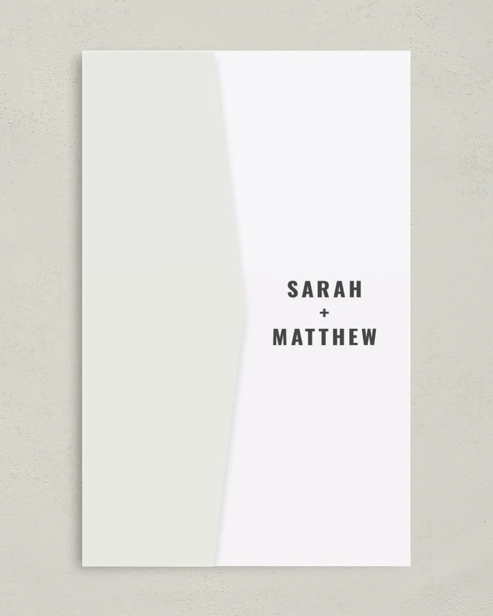 This is a 5" x 7⅞" Pocket Wedding Invitation called Geometric Weave printed in full color on Premium Smooth paper