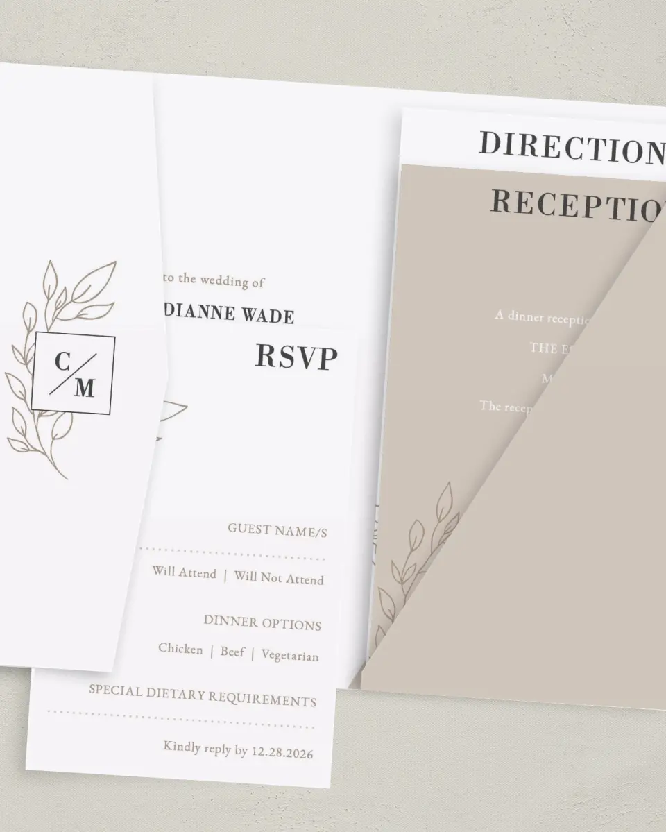 This is a 5" x 7⅞" Pocket Wedding Invitation called Delicate Splendor printed in full color on Premium Smooth paper
