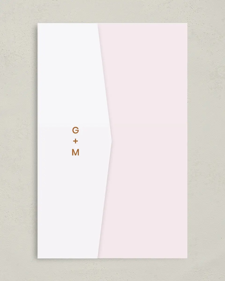 This is a 5" x 7⅞" Pocket Wedding Invitation called Dashing Strands printed in full color on Premium Smooth paper
