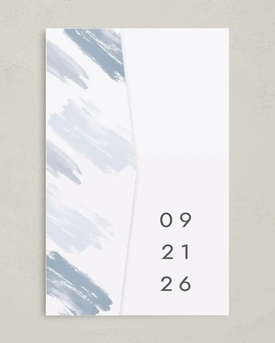 This is a 5" x 7⅞" Pocket Wedding Invitation called Ethereal Swaths printed in full color on Premium Smooth paper