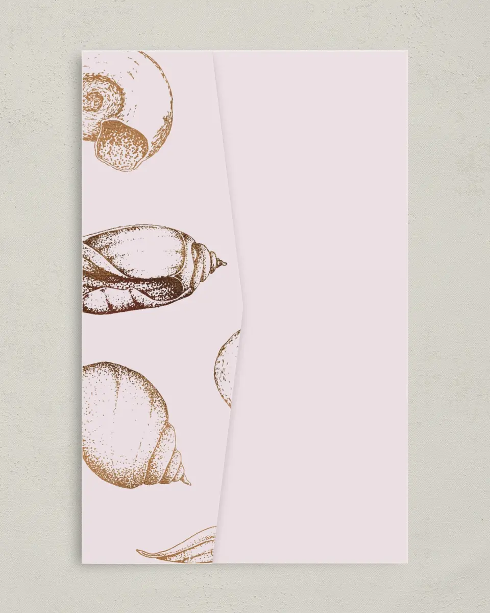 This is a 5" x 7⅞" Pocket Wedding Invitation called On the Reef printed in full color on Premium Smooth paper