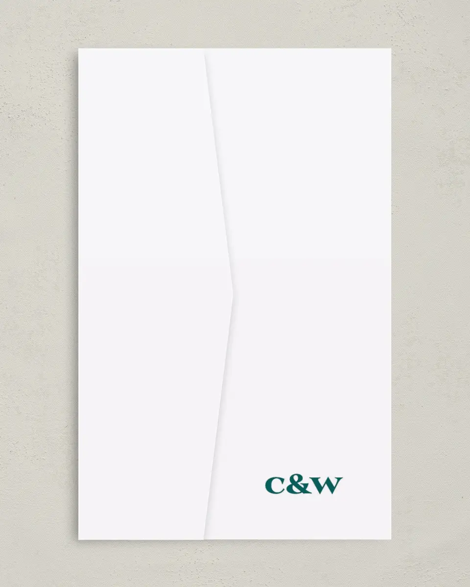 This is a 5" x 7⅞" Pocket Wedding Invitation called Love Eternal printed in full color on Premium Smooth paper