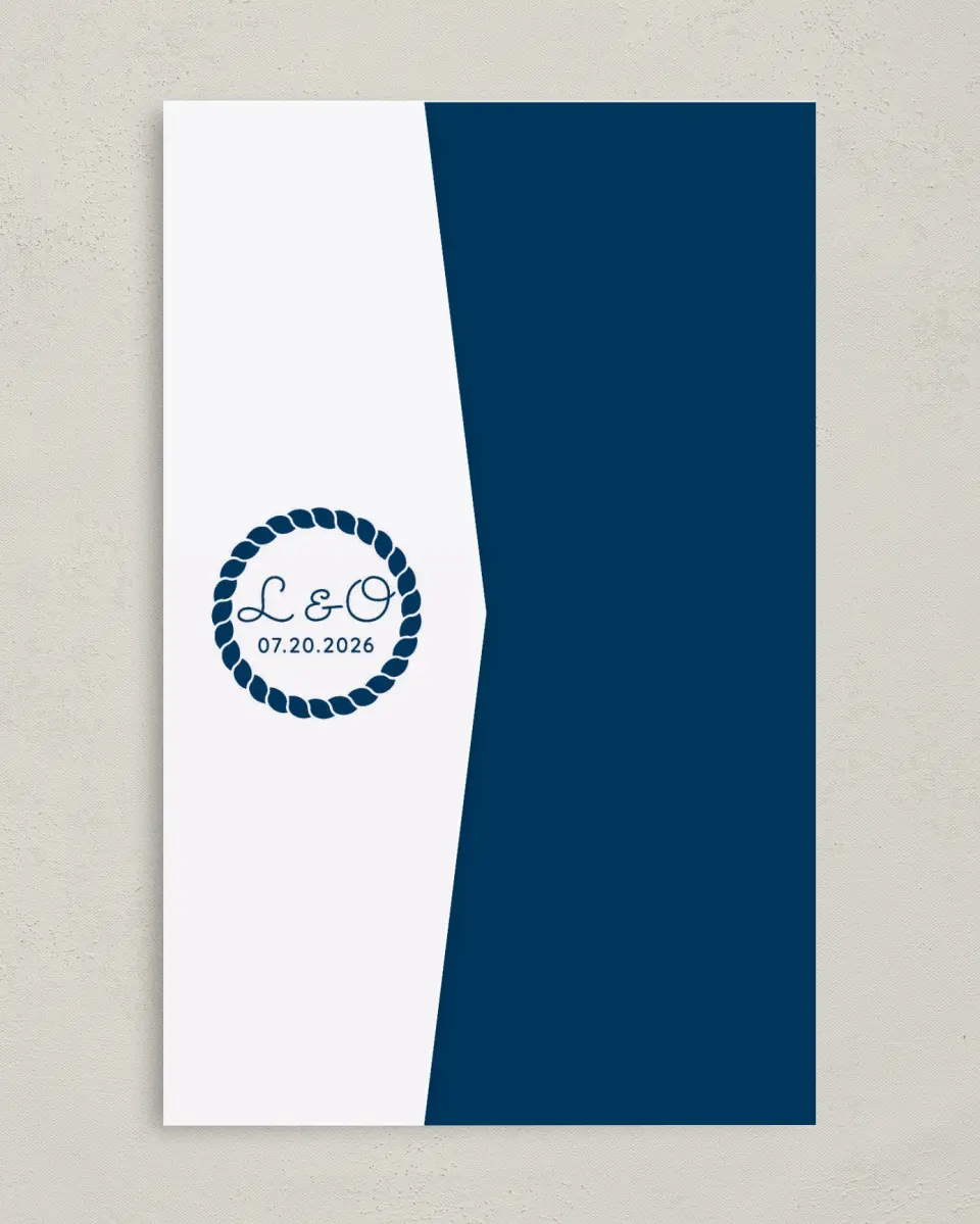 This is a 5" x 7⅞" Pocket Wedding Invitation called Nautical Stripes printed in full color on Premium Smooth paper