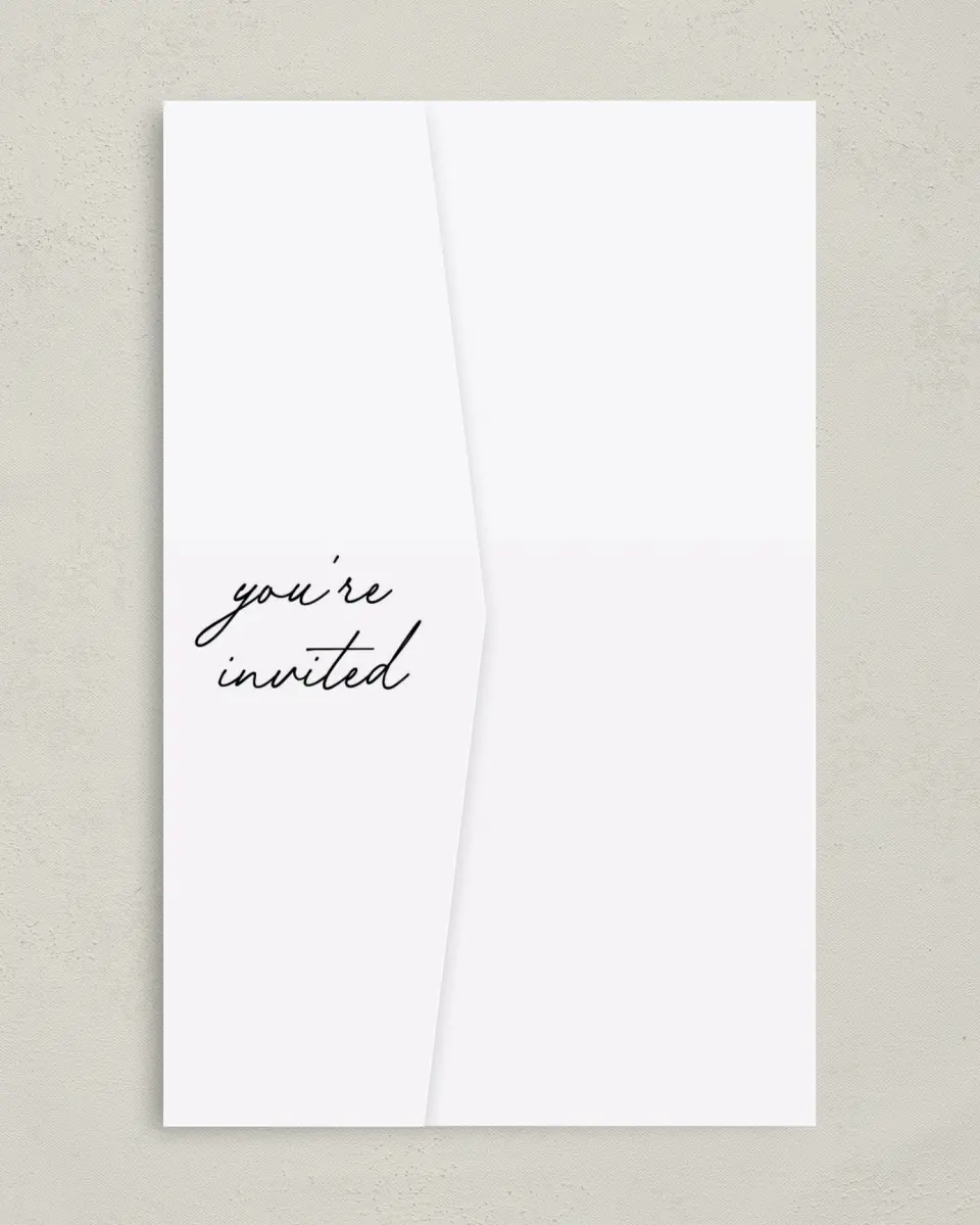 This is a 5" x 7⅞" Pocket Wedding Invitation called Pinecone Allure printed in full color on Premium Smooth paper