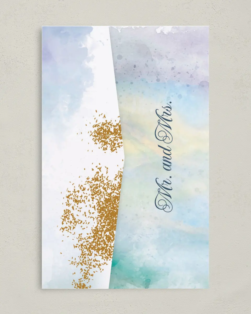 This is a 5" x 7⅞" Pocket Wedding Invitation called Dreamy Sky printed in full color on Premium Smooth paper