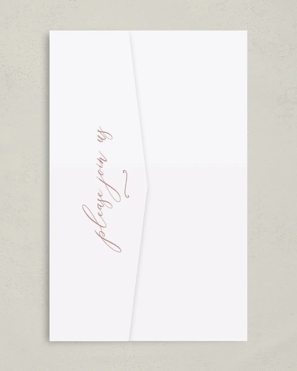 This is a 5" x 7⅞" Pocket Wedding Invitation called Modern Whisper printed in full color on Premium Smooth paper