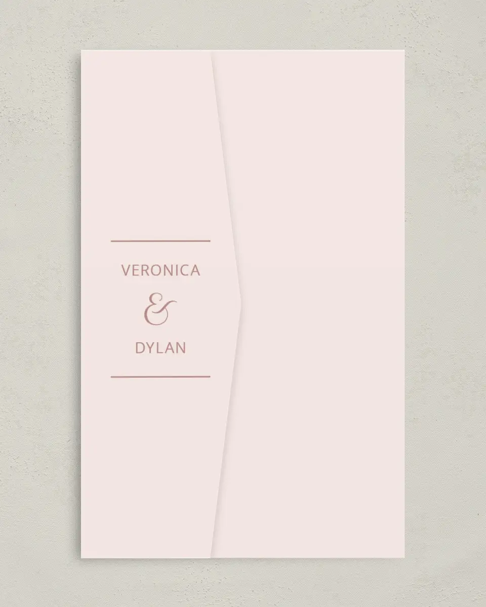 This is a 5" x 7⅞" Pocket Wedding Invitation called Neat Arrangement printed in full color on Premium Smooth paper