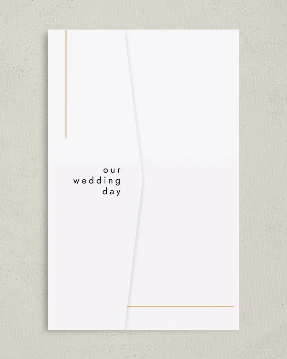 This is a 5" x 7⅞" Pocket Wedding Invitation called The Proposal printed in full color on Premium Smooth paper