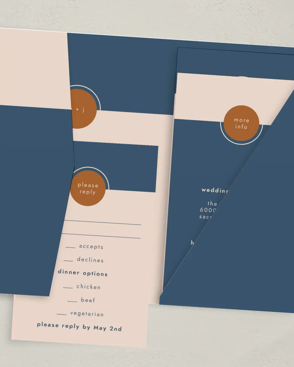 This is a 5" x 7⅞" Pocket Wedding Invitation called Our Beginning printed in full color on Premium Smooth paper