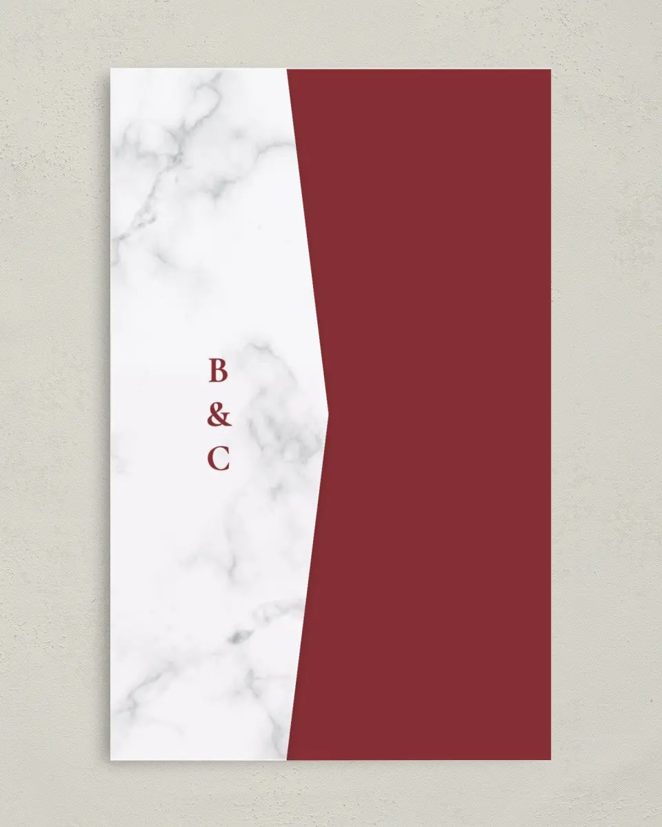 This is a 5" x 7⅞" Pocket Wedding Invitation called Bold Banner printed in full color on Premium Smooth paper