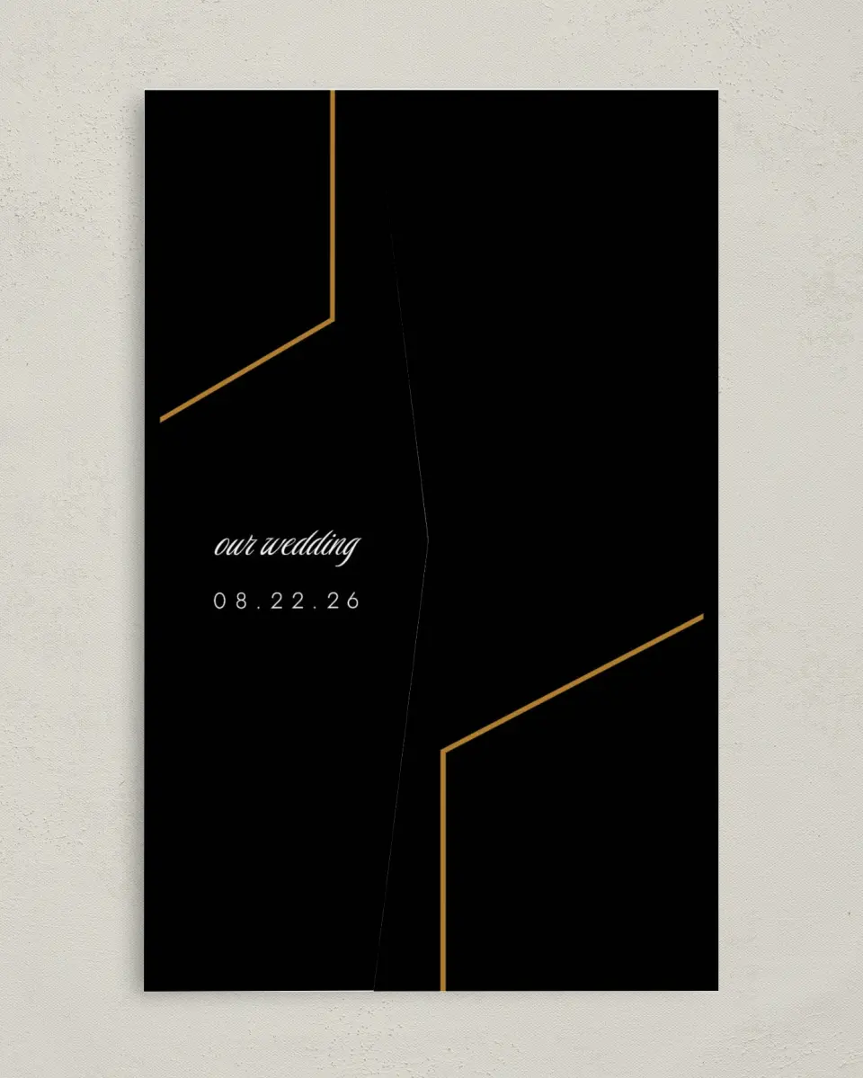 This is a 5" x 7⅞" Pocket Wedding Invitation called Love's Ribbon printed in full color on Premium Smooth paper