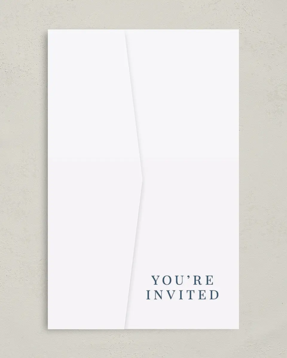 This is a 5" x 7⅞" Pocket Wedding Invitation called Mod Deco printed in full color on Premium Smooth paper