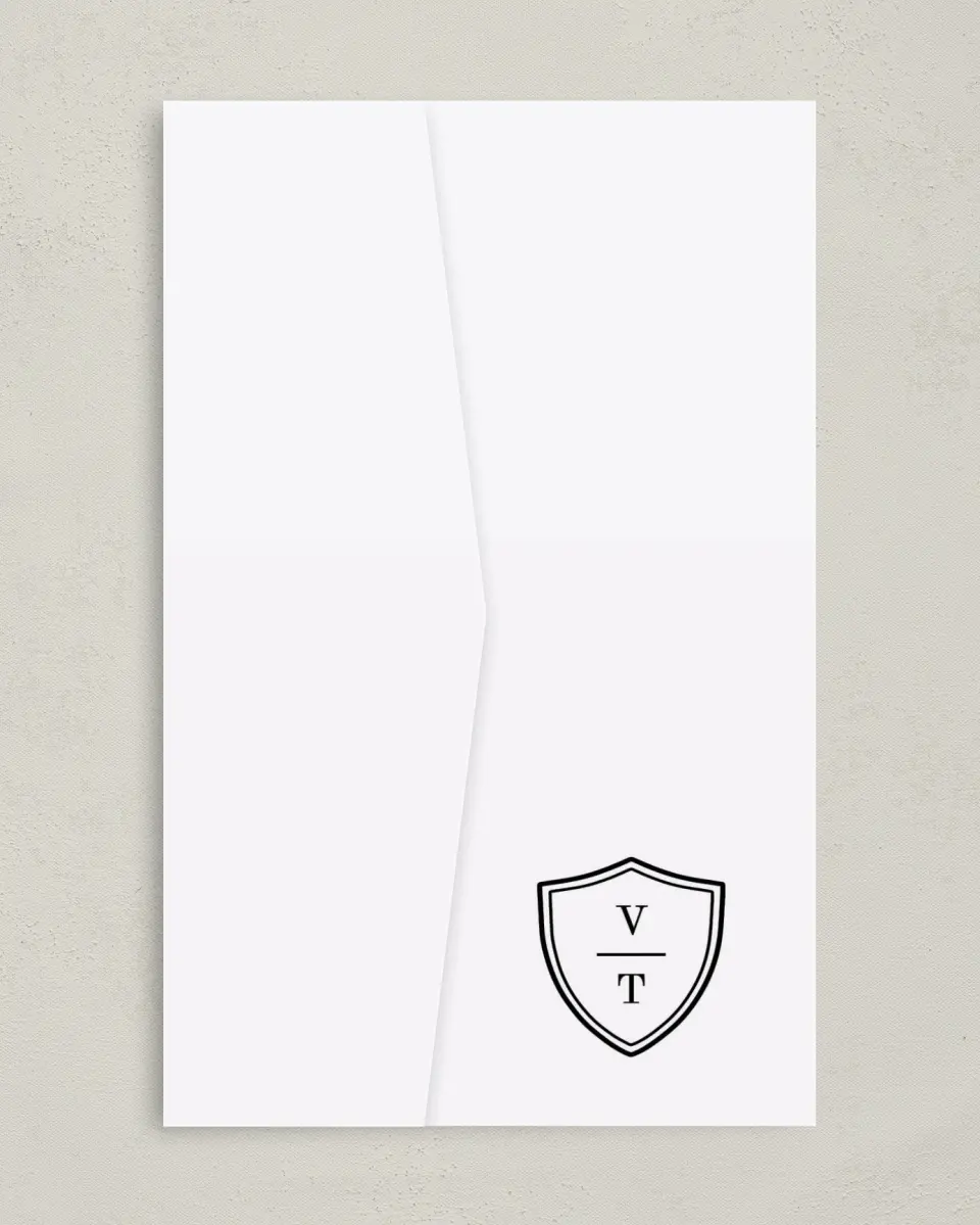 This is a 5" x 7⅞" Pocket Wedding Invitation called Shield of Love printed in full color on Premium Smooth paper