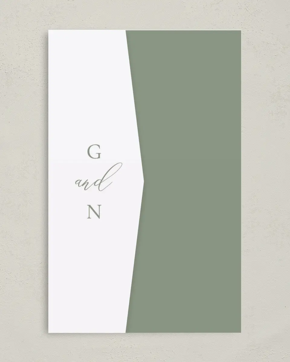 This is a 5" x 7⅞" Pocket Wedding Invitation called Minimalist Type printed in full color on Premium Smooth paper