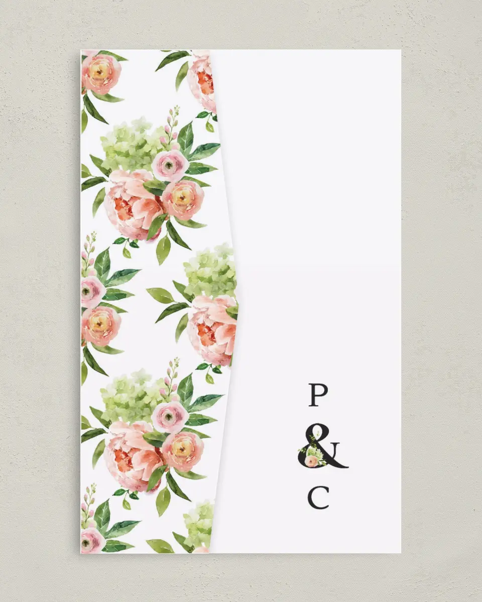 This is a 5" x 7⅞" Pocket Wedding Invitation called Elegant Unity printed in full color on Premium Smooth paper