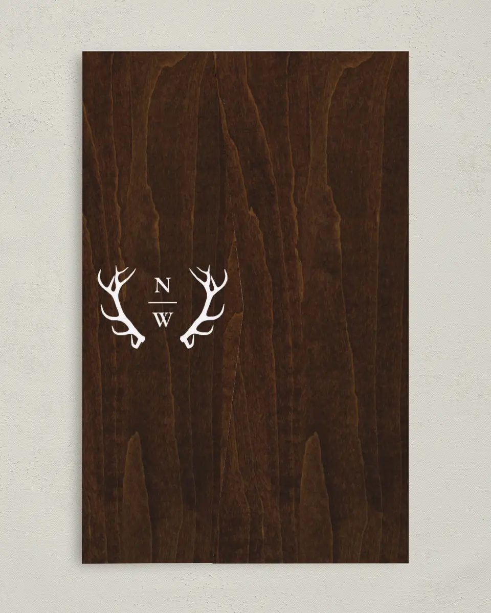 This is a 5" x 7⅞" Pocket Wedding Invitation called Rustic Antler printed in full color on Premium Smooth paper