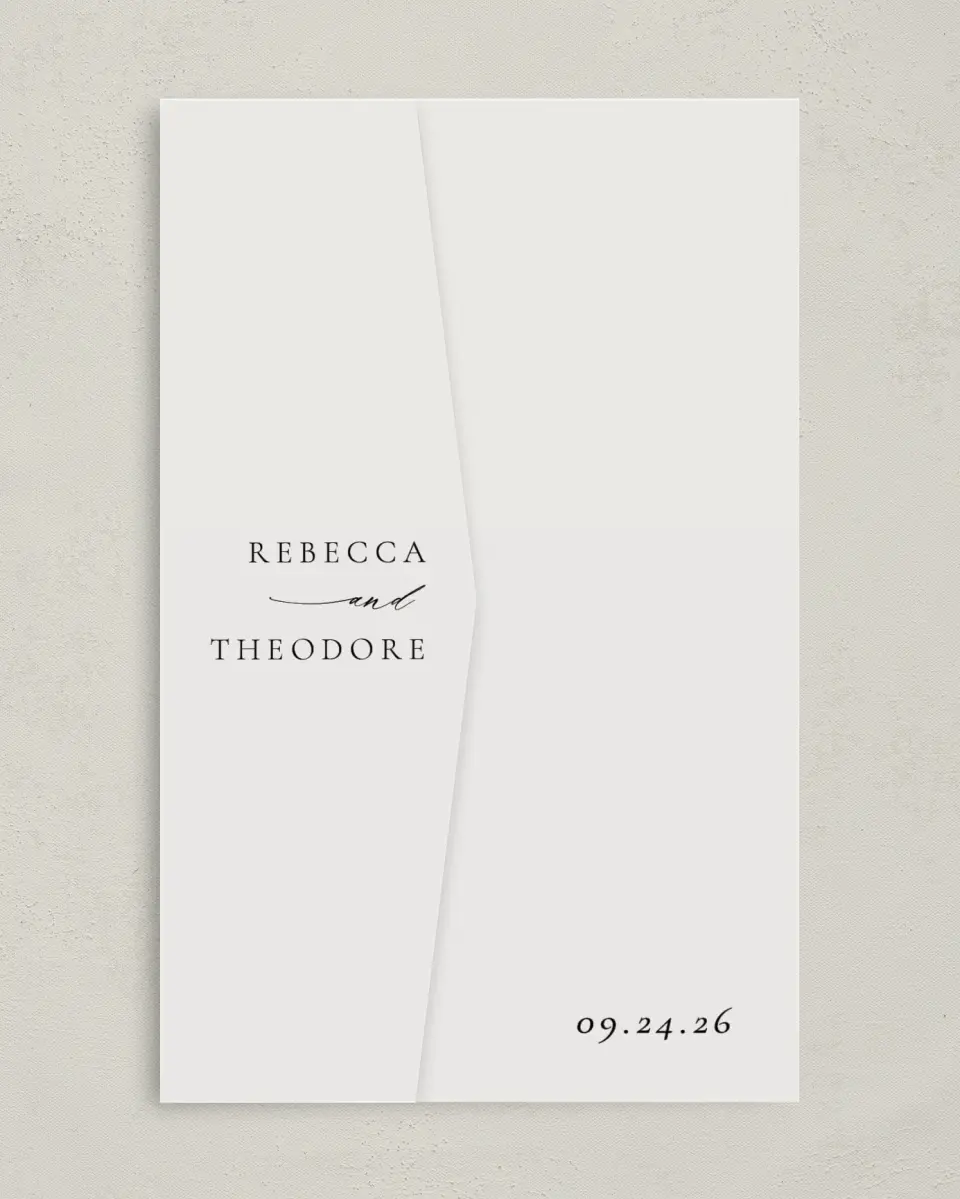 This is a 5" x 7⅞" Pocket Wedding Invitation called Simply Elegant printed in full color on Premium Smooth paper