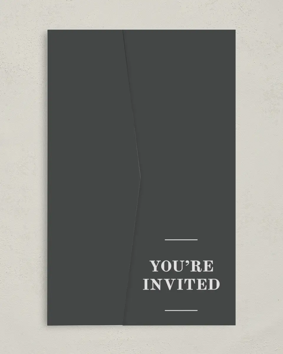 This is a 5" x 7⅞" Pocket Wedding Invitation called Glory Day printed in full color on Premium Smooth paper