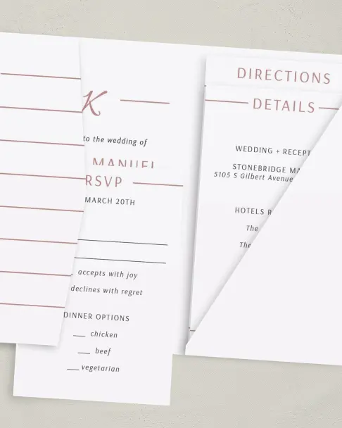 This is a 5" x 7⅞" Pocket Wedding Invitation called Expansive Line printed in full color on Premium Smooth paper