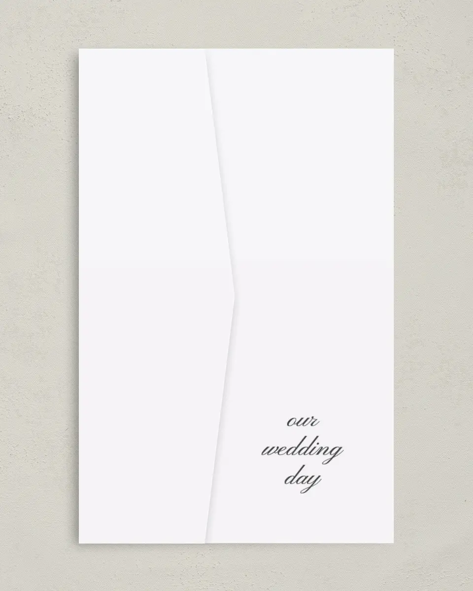 This is a 5" x 7⅞" Pocket Wedding Invitation called Graphic Enclosure printed in full color on Premium Smooth paper