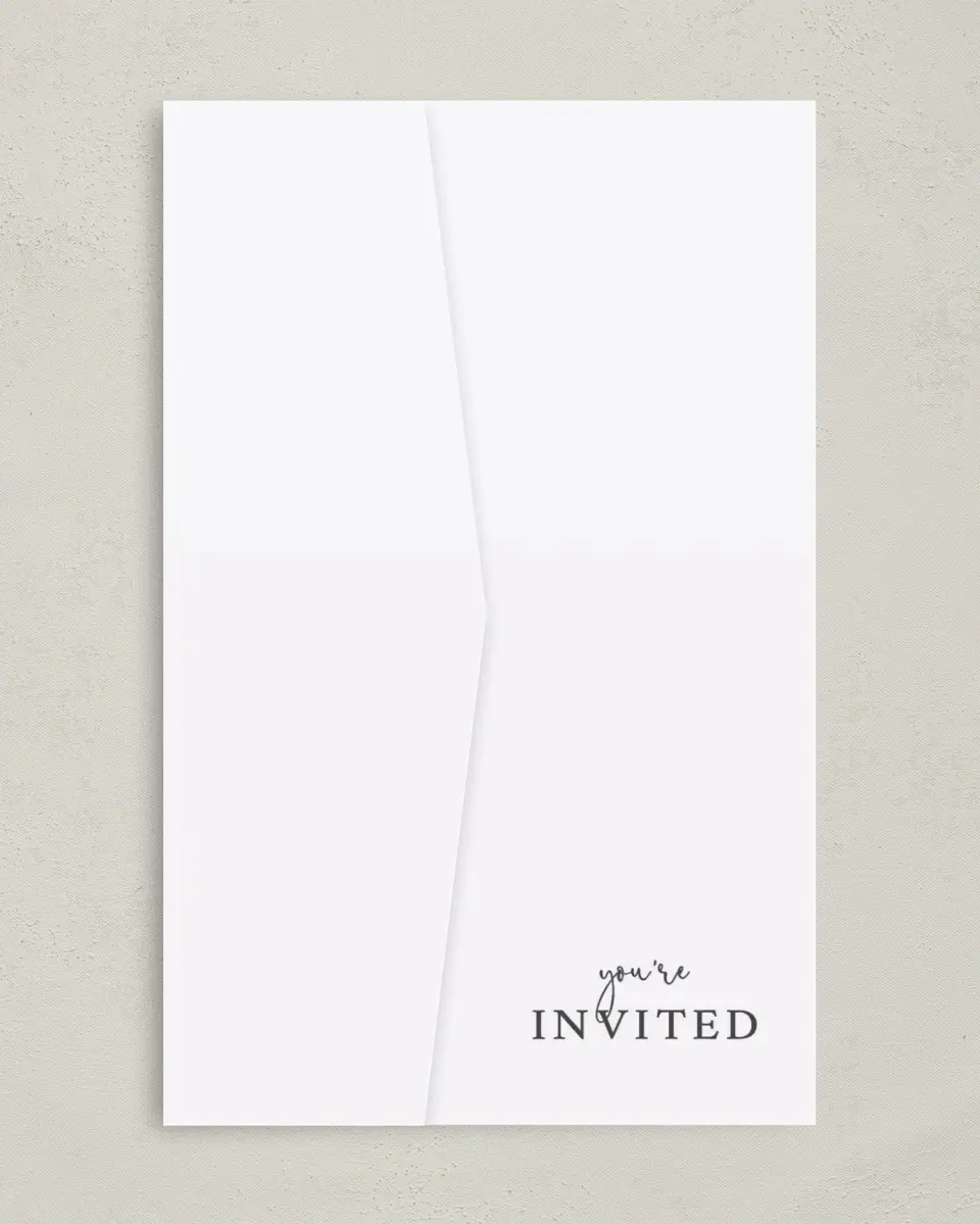 This is a 5" x 7⅞" Pocket Wedding Invitation called Joined Lines printed in full color on Premium Smooth paper