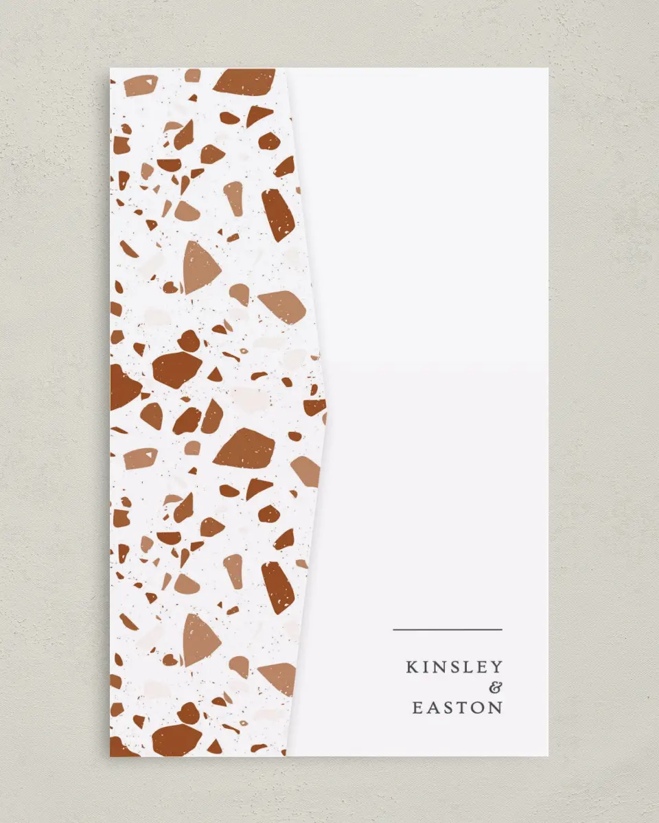 This is a 5" x 7⅞" Pocket Wedding Invitation called Cornerstone of Love printed in full color on Premium Smooth paper