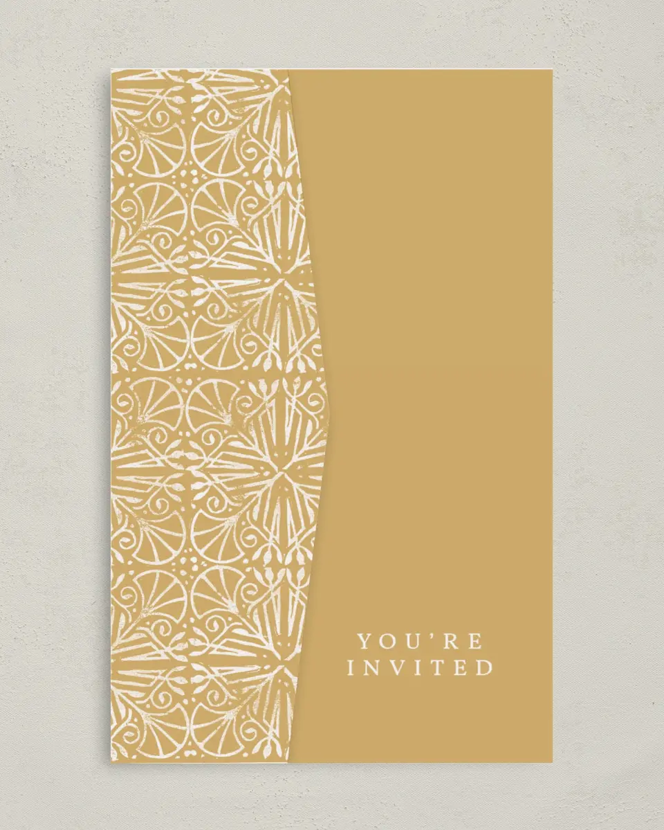 This is a 5" x 7⅞" Pocket Wedding Invitation called Decorated Luxury printed in full color on Premium Smooth paper