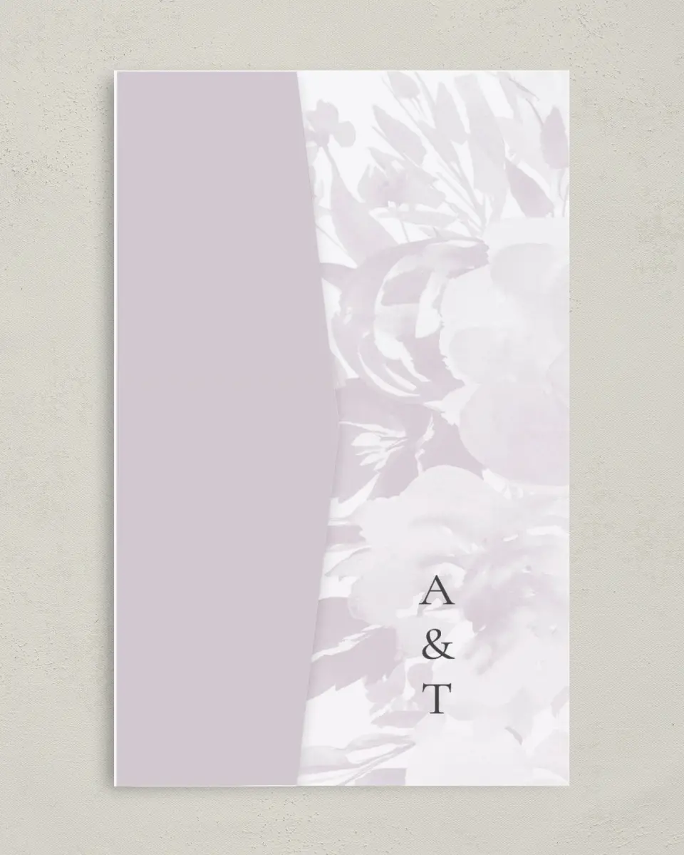 This is a 5" x 7⅞" Pocket Wedding Invitation called Floral Burst printed in full color on Premium Smooth paper