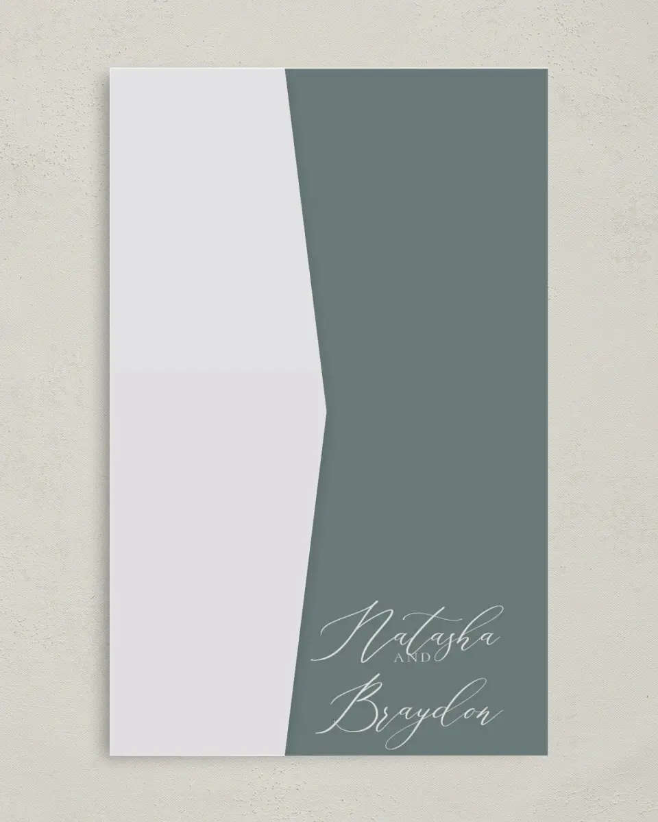 This is a 5" x 7⅞" Pocket Wedding Invitation called Timeless Order printed in full color on Premium Smooth paper