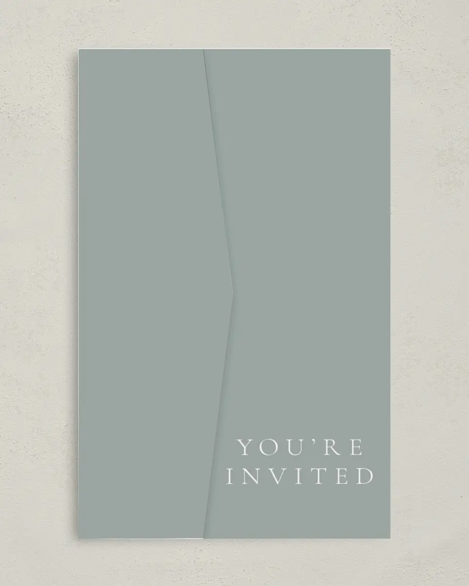 This is a 5" x 7⅞" Pocket Wedding Invitation called Majestic Love printed in full color on Premium Smooth paper