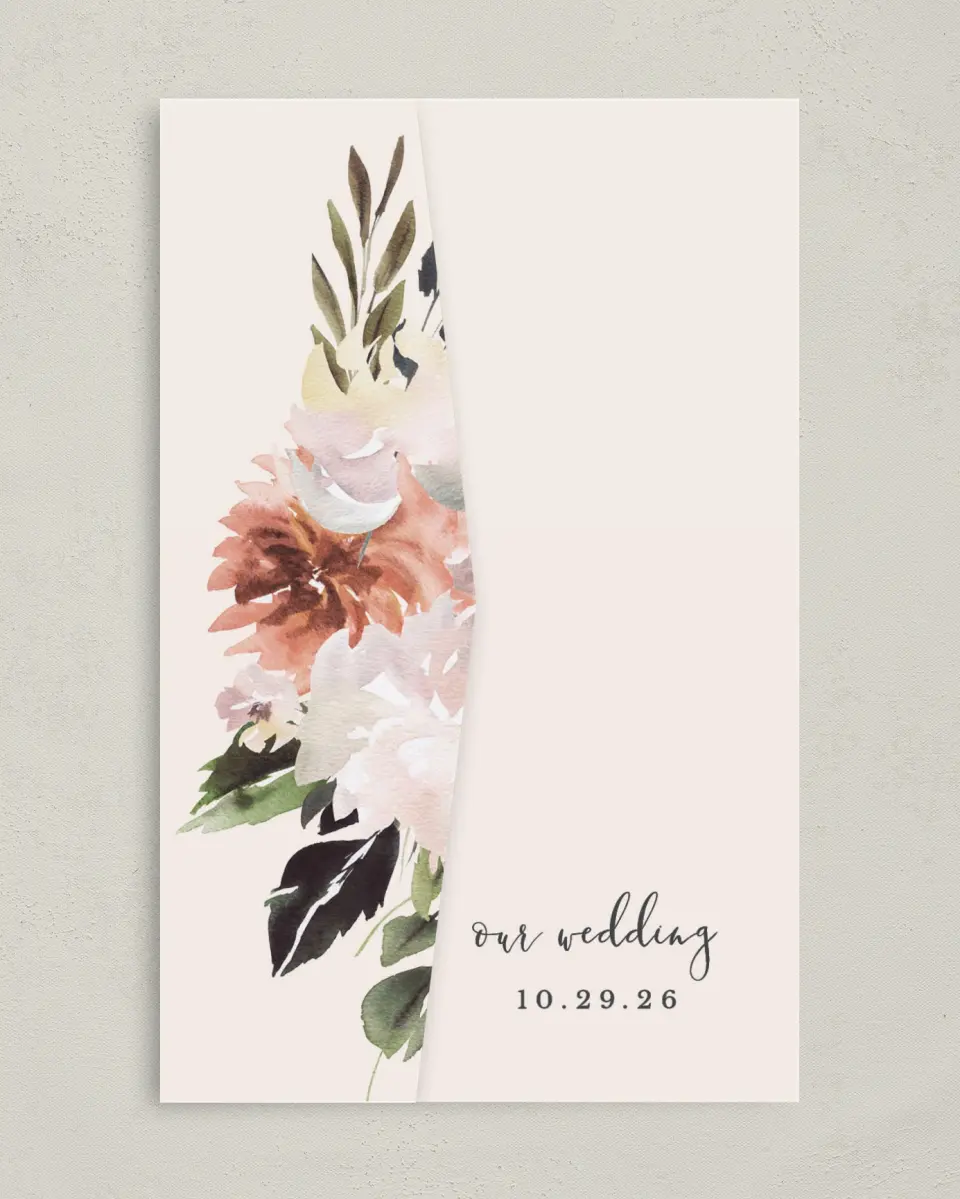 This is a 5" x 7⅞" Pocket Wedding Invitation called Natural Love printed in full color on Premium Smooth paper