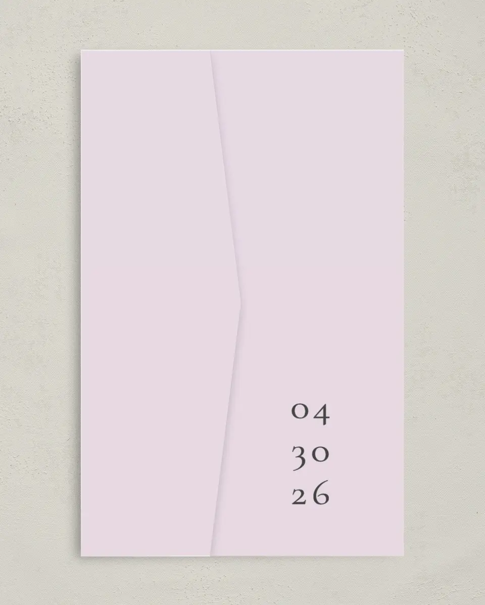 This is a 5" x 7⅞" Pocket Wedding Invitation called Modest Moment printed in full color on Premium Smooth paper