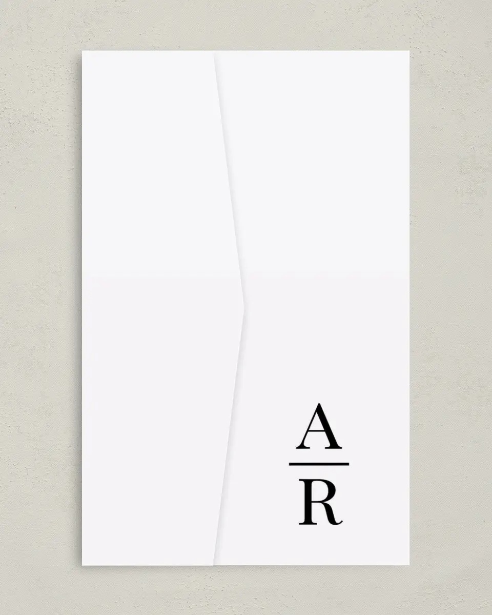 This is a 5" x 7⅞" Pocket Wedding Invitation called Pure Devotion printed in full color on Premium Smooth paper