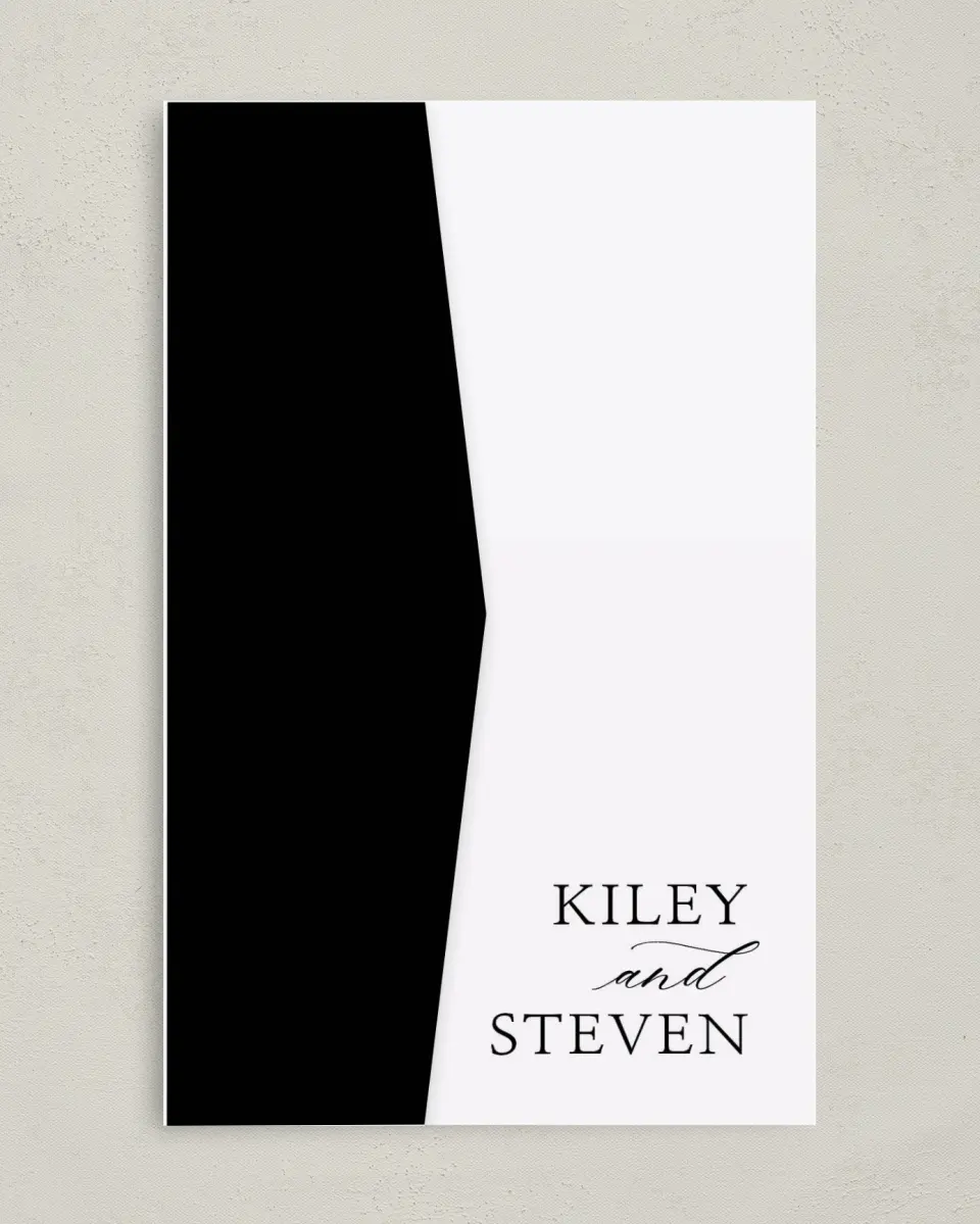 This is a 5" x 7⅞" Pocket Wedding Invitation called Bold Composition printed in full color on Premium Smooth paper