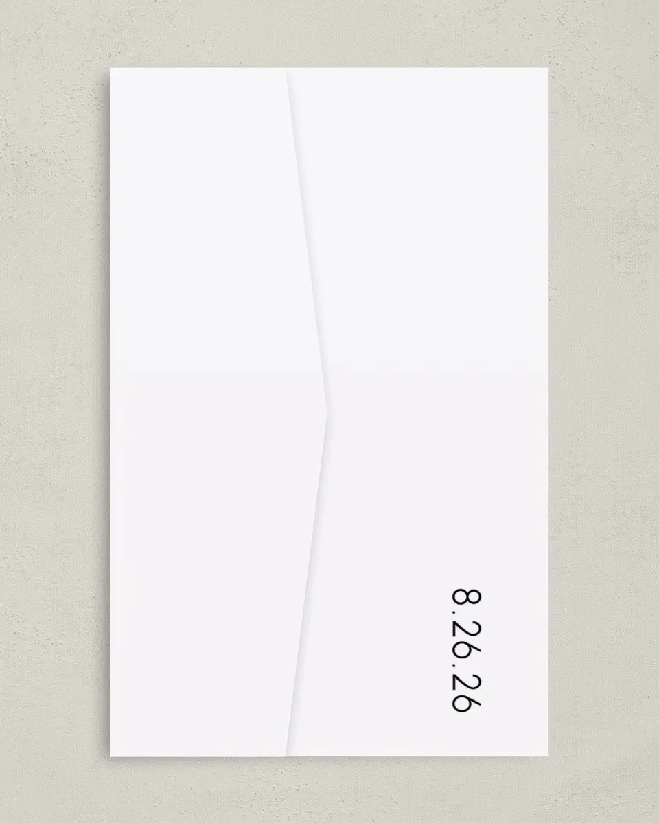 This is a 5" x 7⅞" Pocket Wedding Invitation called Mod Aesthetic printed in full color on Premium Smooth paper