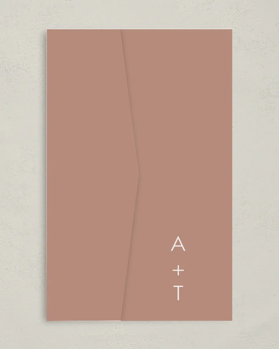 This is a 5" x 7⅞" Pocket Wedding Invitation called Stacked Pair printed in full color on Premium Smooth paper