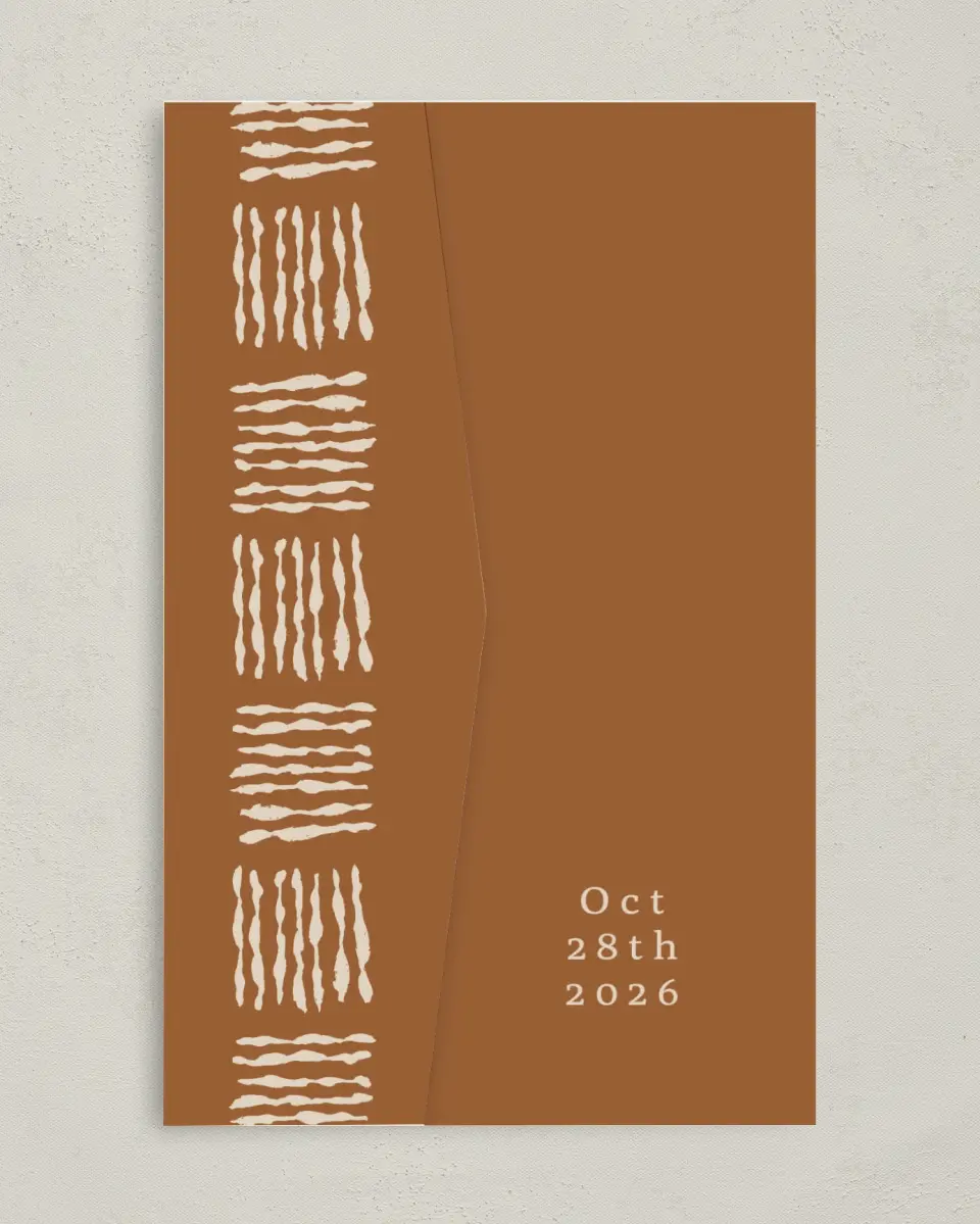 This is a 5" x 7⅞" Pocket Wedding Invitation called Threads of Love printed in full color on Premium Smooth paper