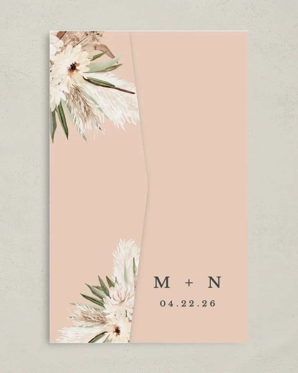 This is a 5" x 7⅞" Pocket Wedding Invitation called Natural Boho printed in full color on Premium Smooth paper