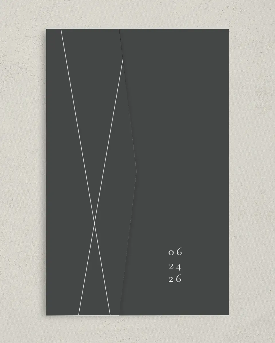 This is a 5" x 7⅞" Pocket Wedding Invitation called Distinct Lines printed in full color on Premium Smooth paper