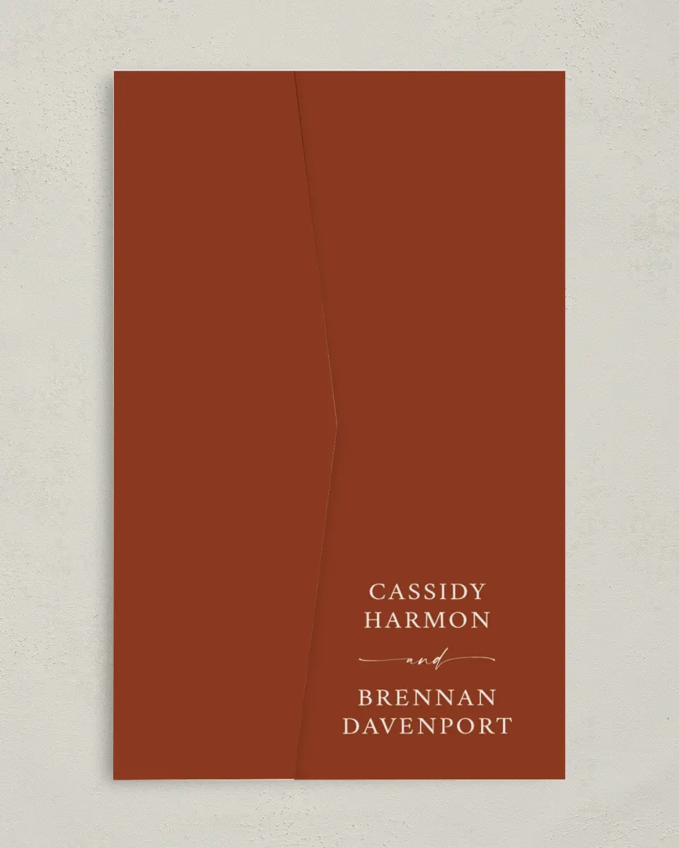 This is a 5" x 7⅞" Pocket Wedding Invitation called Autumn Florals printed in full color on Premium Smooth paper