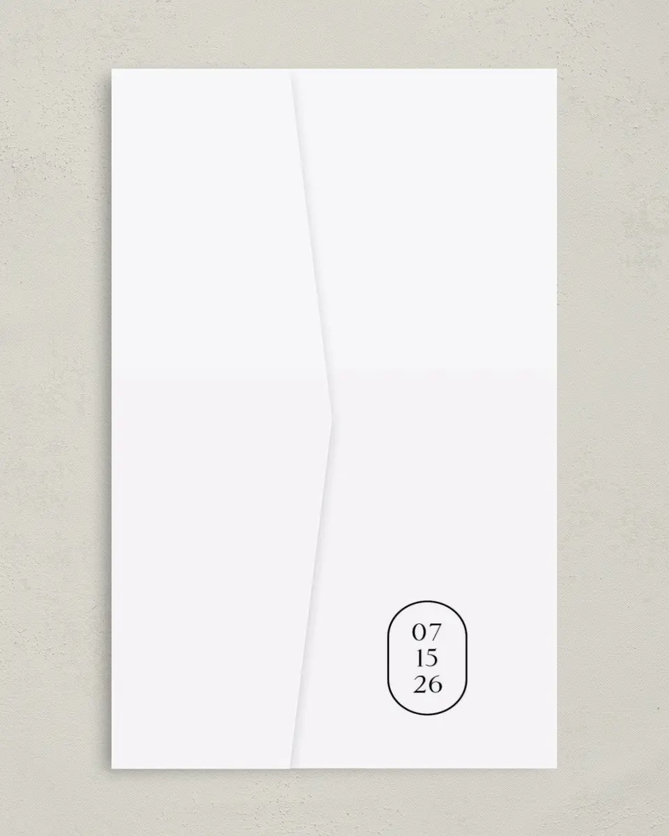 This is a 5" x 7⅞" Pocket Wedding Invitation called Precise Promise printed in full color on Premium Smooth paper