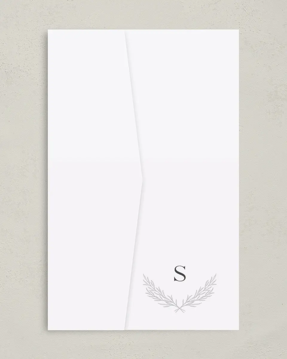 This is a 5" x 7⅞" Pocket Wedding Invitation called Soft Sprig printed in full color on Premium Smooth paper