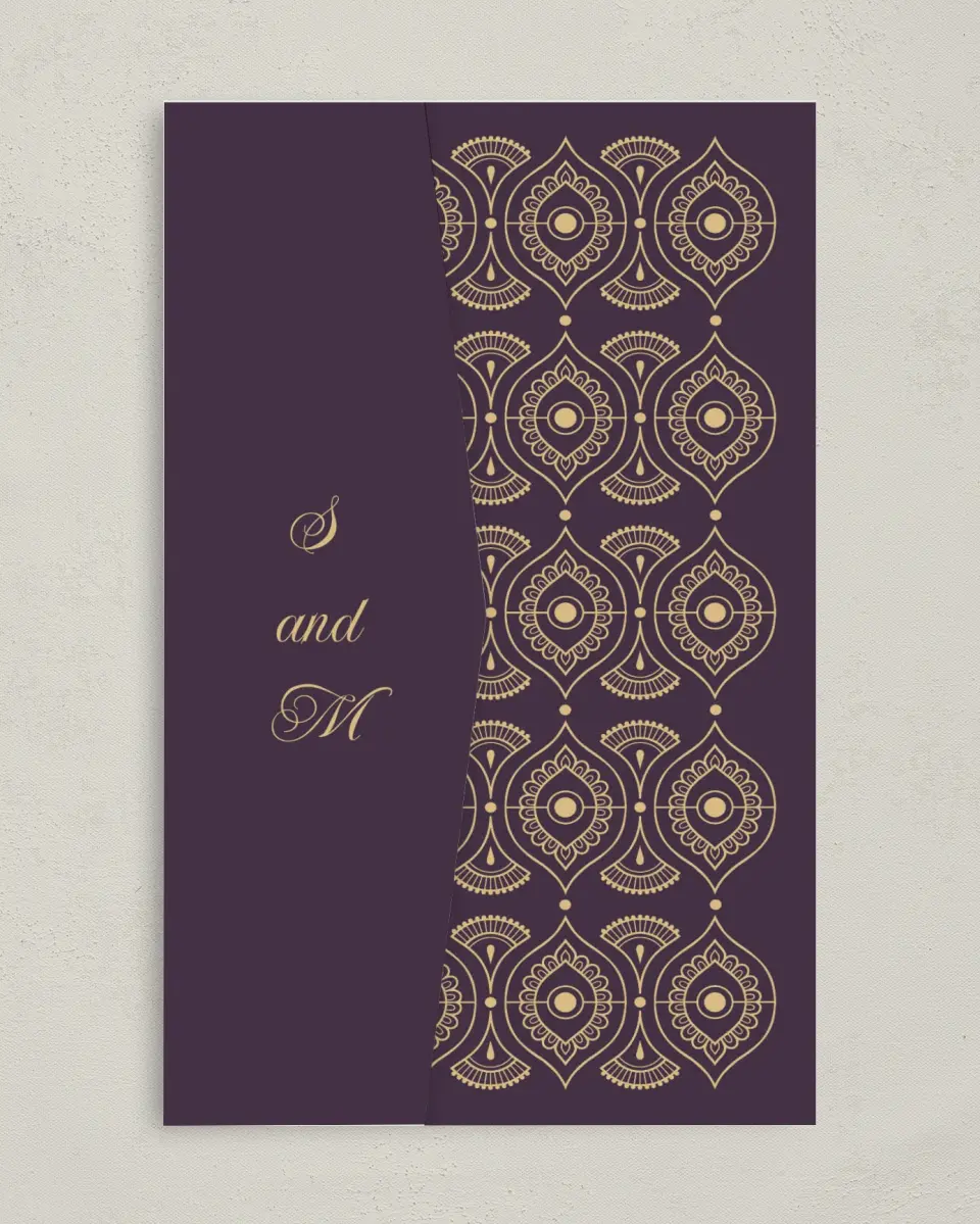 This is a 5" x 7⅞" Pocket Wedding Invitation called Royal Pattern printed in full color on Premium Smooth paper