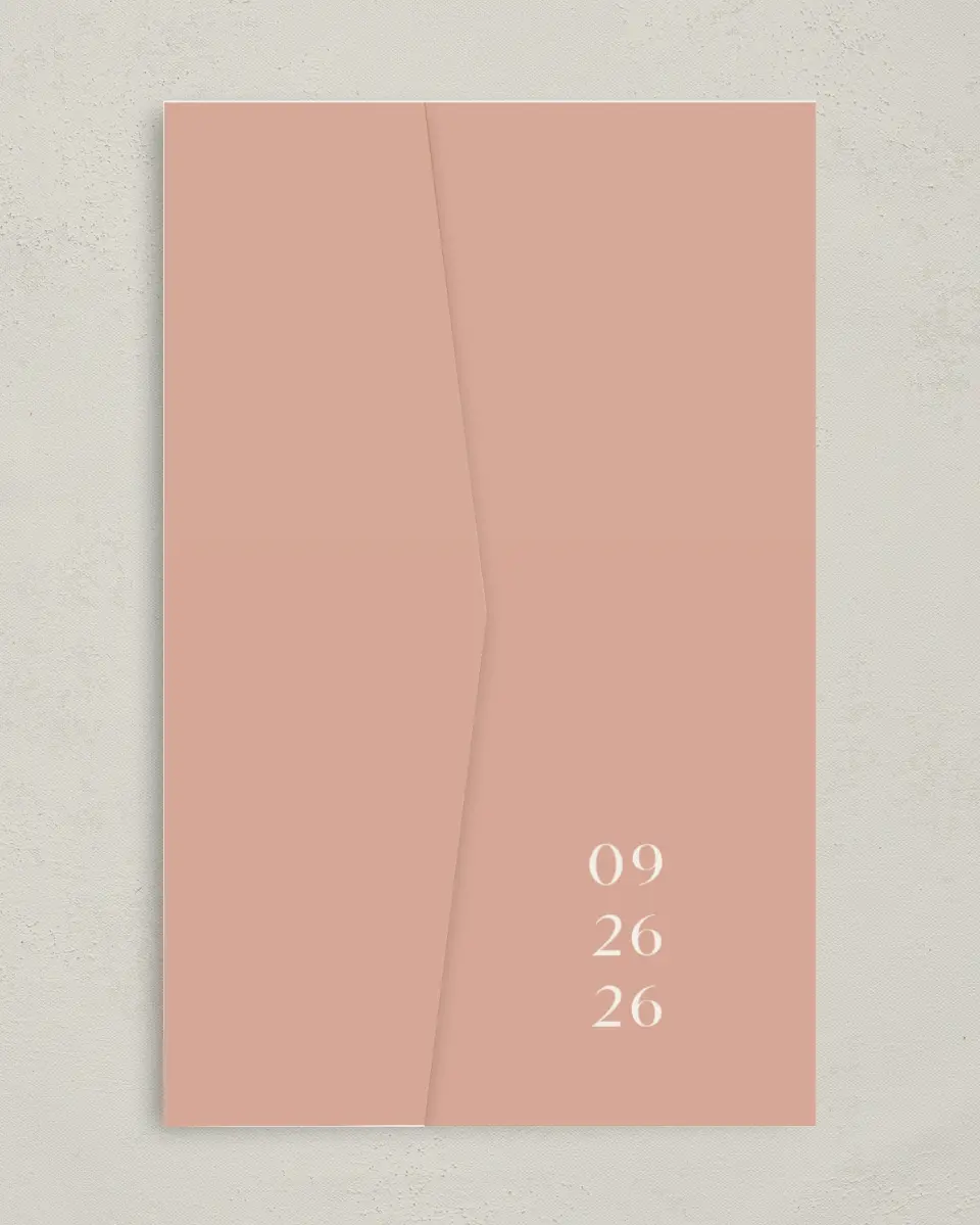 This is a 5" x 7⅞" Pocket Wedding Invitation called The Brooklyn printed in full color on Premium Smooth paper