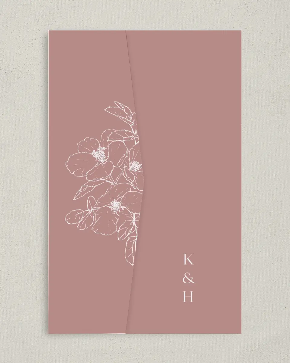 This is a 5" x 7⅞" Pocket Wedding Invitation called The Kinsley printed in full color on Premium Smooth paper