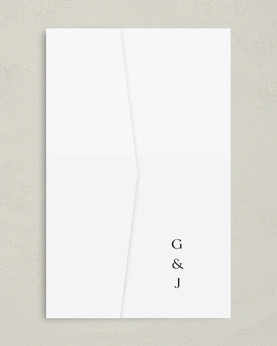 This is a 5" x 7⅞" Pocket Wedding Invitation called Dramatic Date printed in full color on Premium Smooth paper
