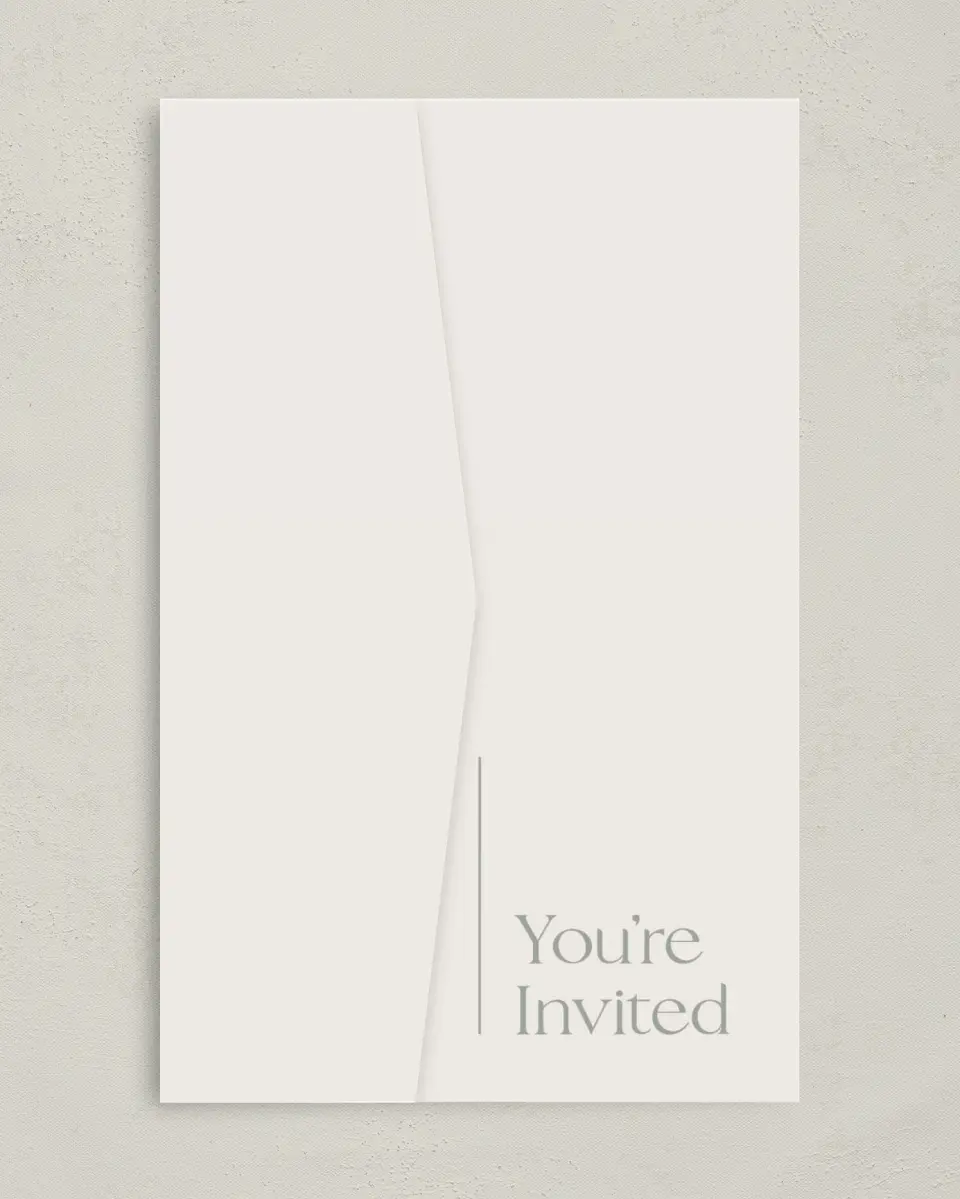 This is a 5" x 7⅞" Pocket Wedding Invitation called Elegant Lines printed in full color on Premium Smooth paper